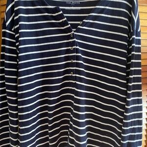 Talbots Women's Navy and White Striped Top